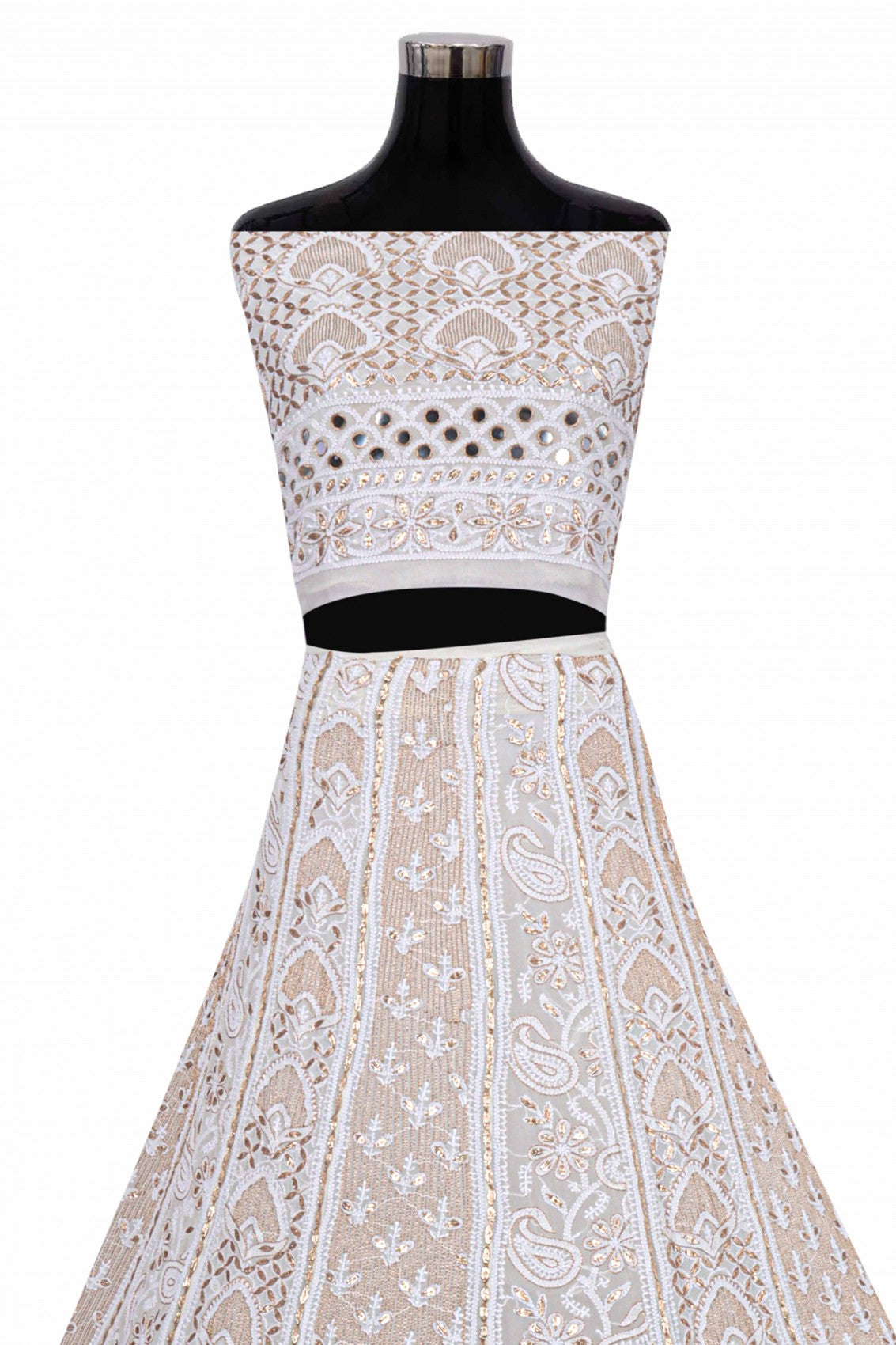 Ada Hand Embroidered White Pure Georgette Lucknowi Chikankari Lehenga Set With Gota Patti Work 01A162841