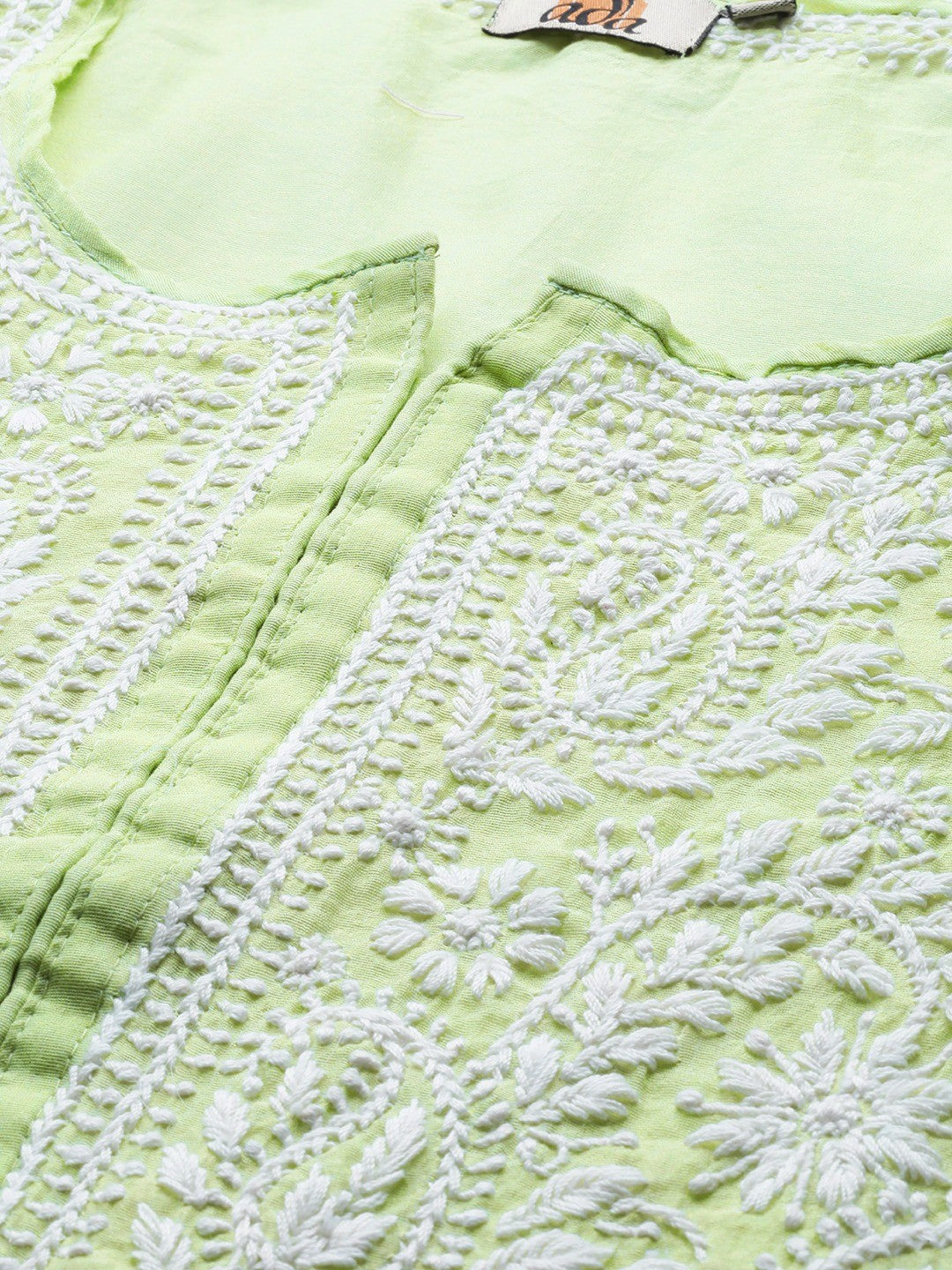 Ada Hand Embroidered Green Chanderi Lucknow Chikan Kurta-A411169