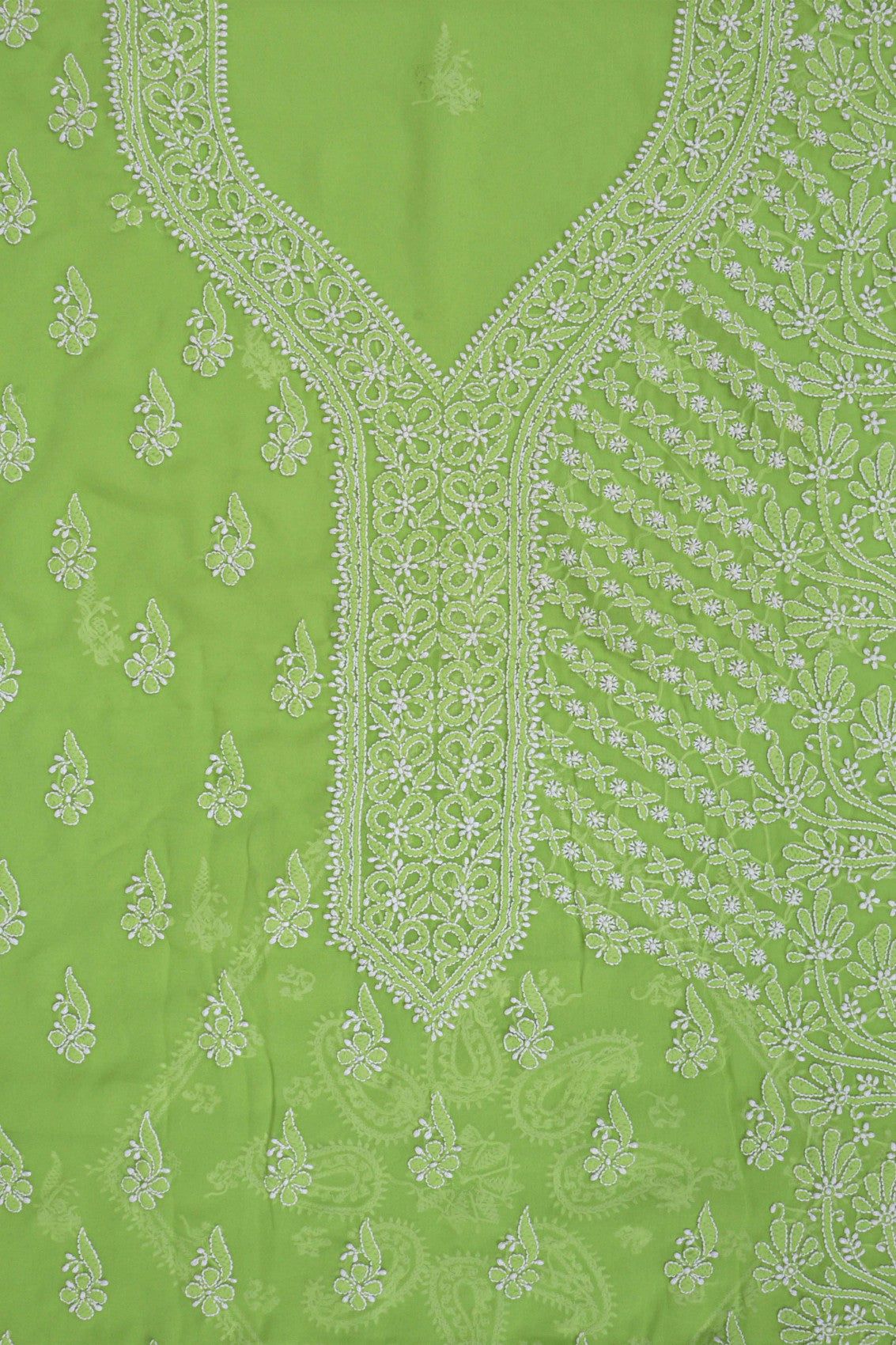 Ada Hand Embroidered Parrot Green Georgette Lucknowi Chikankari Unstitched Suit Piece A615327