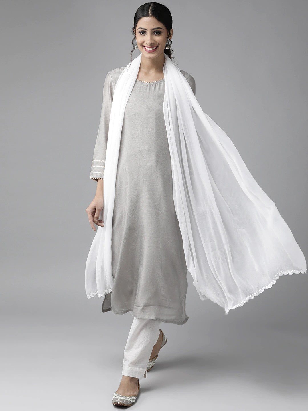 Ada White Chiffon Lucknowi Dupatta A511173
