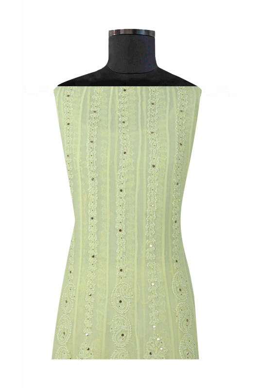 Ada Hand Embroidered Lemon Georgette Lucknowi Chikankari Semi-Stitched Anarkali Kurta Dupatta Set With Muqaish Work A607089