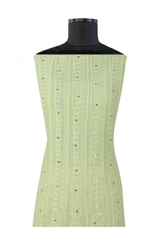 Ada Hand Embroidered Lemon Georgette Lucknowi Chikankari Semi-Stitched Anarkali Kurta Dupatta Set With Muqaish Work A607089