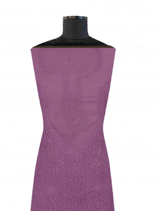 Ada Hand Embroidered Opera Mauve Georgette Lucknowi Chikan Unstitched Kurta Piece A497737