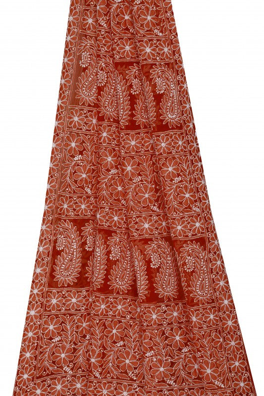 Ada Hand Embroidered Red Georgette Lucknowi Chikankari Saree with Blouse A611557