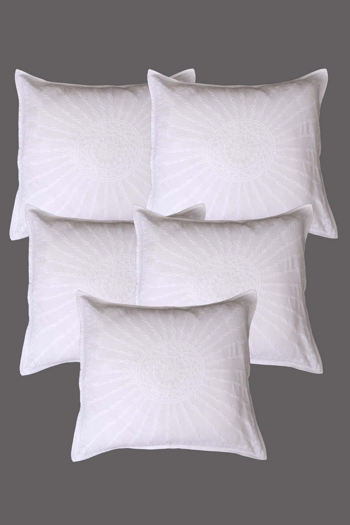 Ada Hand Embroidered White Cotton Lucknowi Chikankari Cushion Cover Set Of 5 A613413