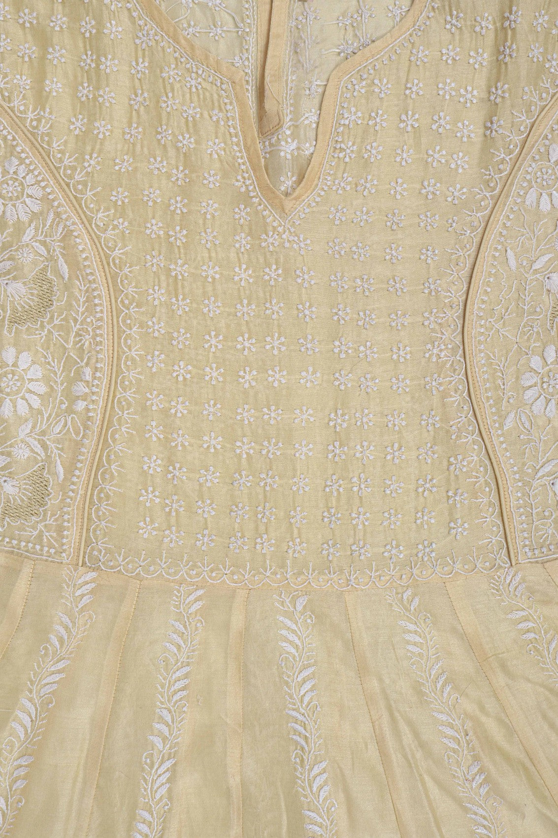 Ada Hand Embroidered Fawn Chanderi Lucknowi Chikankari Semi-Stitched Anarkali Kurta Dupatta Set 01A205808