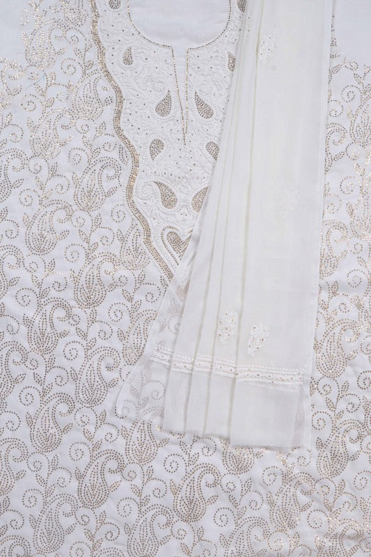 Ada Hand Embroidered White Georgette Lucknowi Chikankari Unstitched Kurta Dupatta Set With Muqaish Work A298860