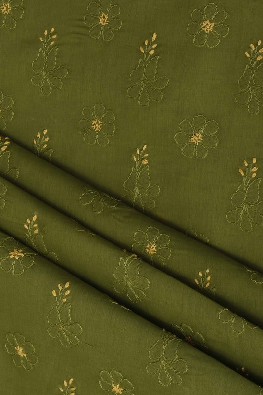 Ada Hand Embroidered Green Cotton Lucknowi Chikan Unstitched Suit Piece–A100250