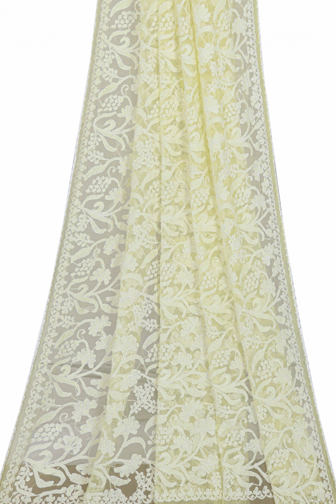 Ada Hand Embroidered Lemon Net Lucknowi Chikankari Dupatta A567878