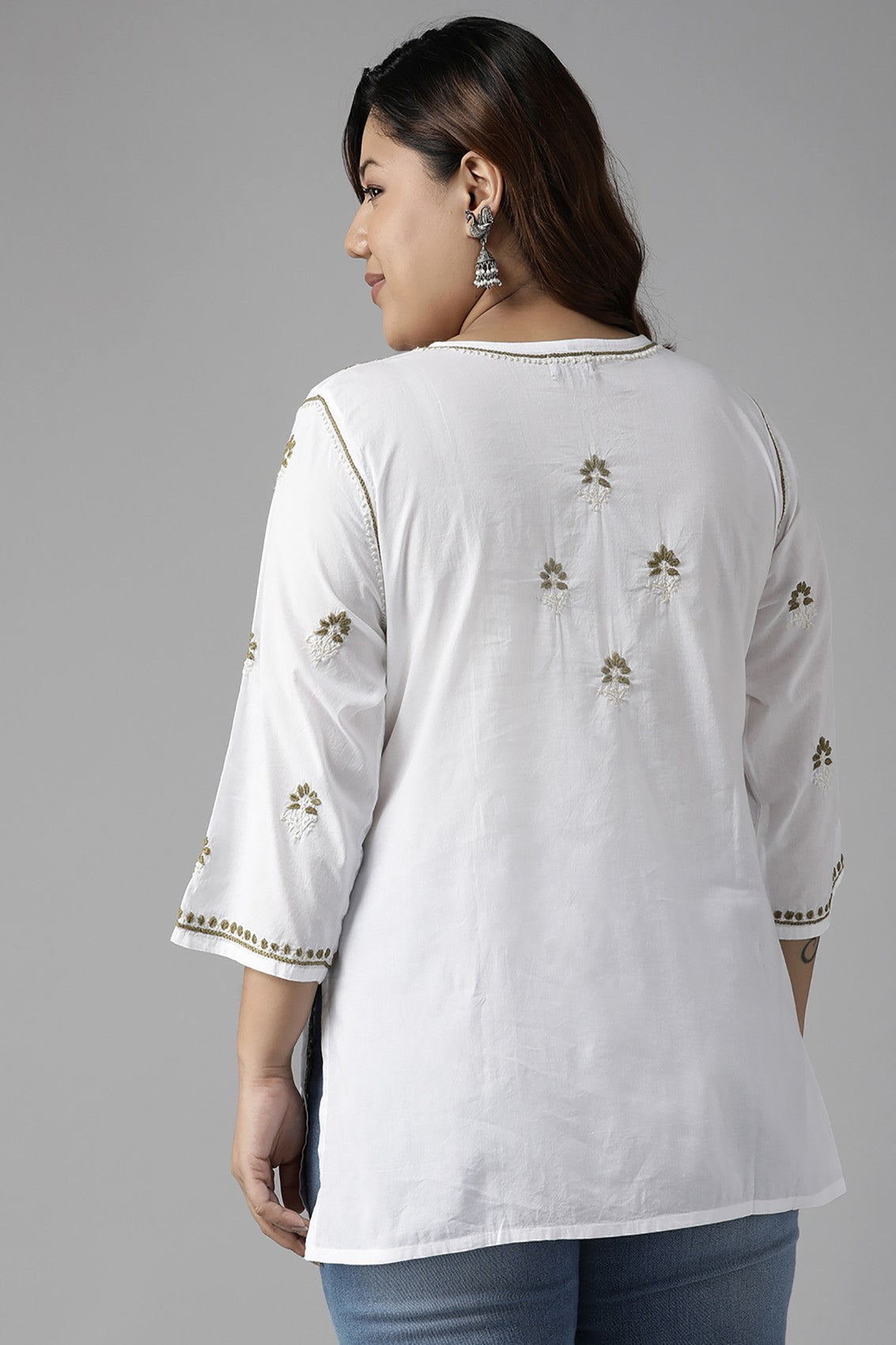 Ada Hand Embroidered White Cotton Lucknowi Chikankari Short Kurti A911223