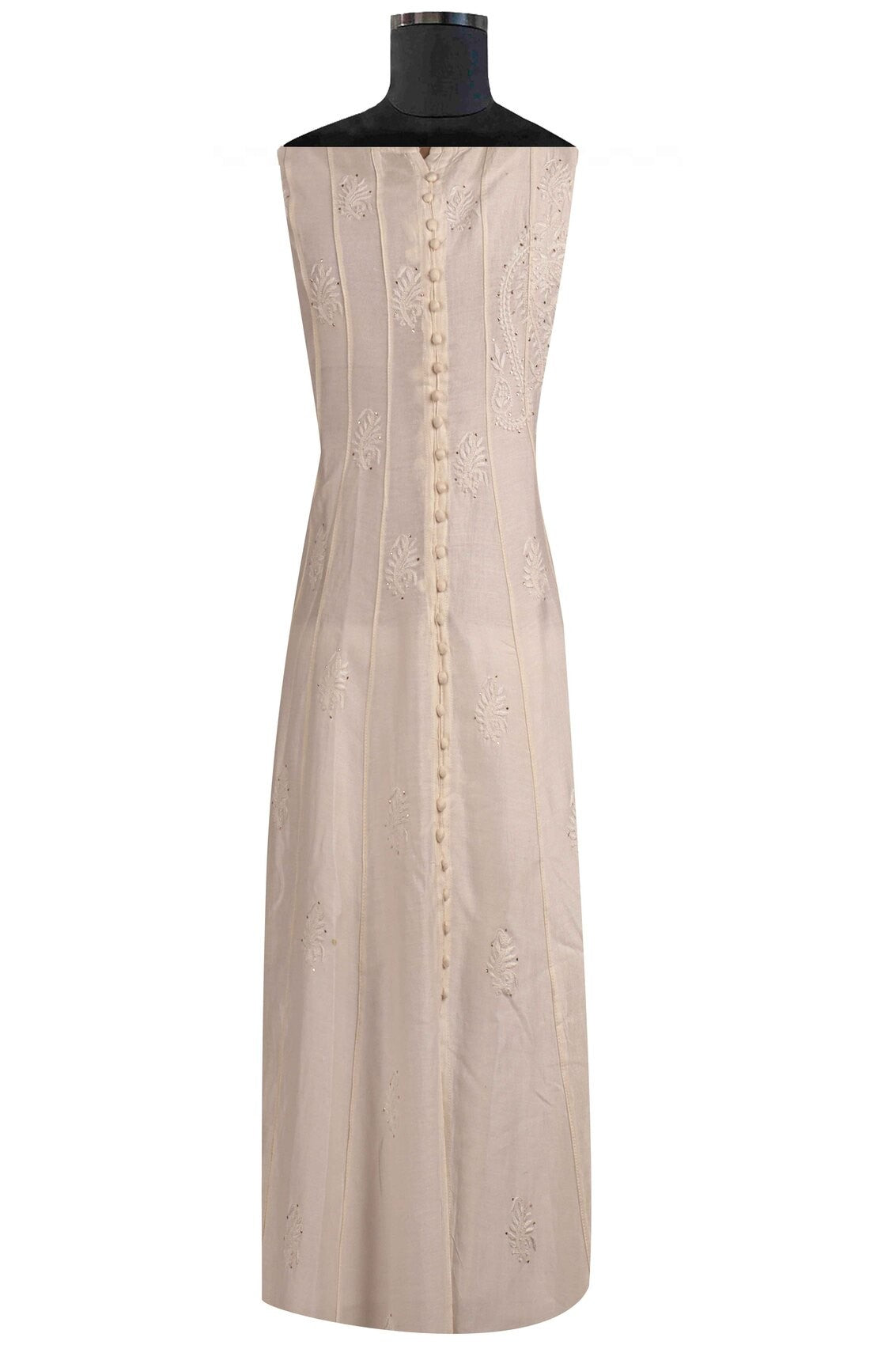 Ada Hand Embroidered Cream Chanderi Lucknowi Chikankari Unstitched Kurta Piece With Muqaish Work A601073