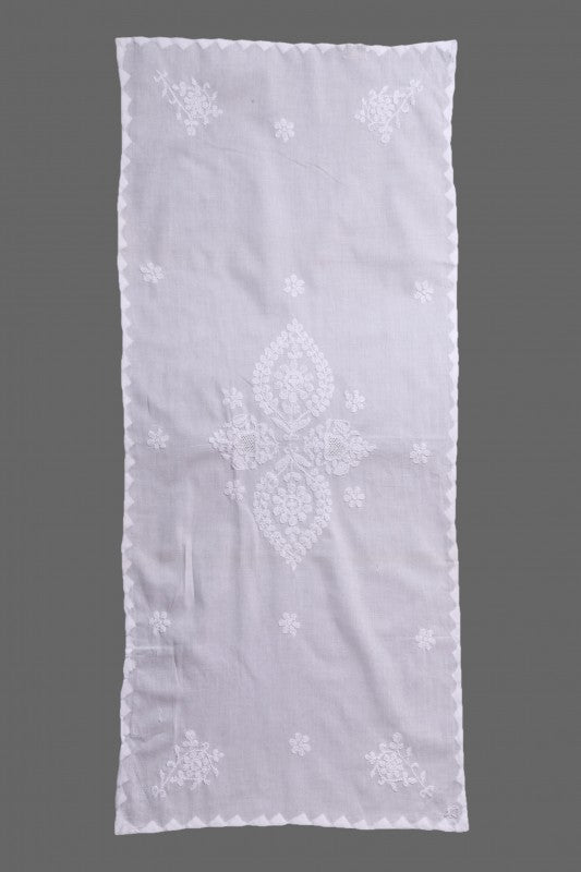 Ada Hand Embroidered White Cotton Lucknowi Chikankari Dining Table Runner Set A62406