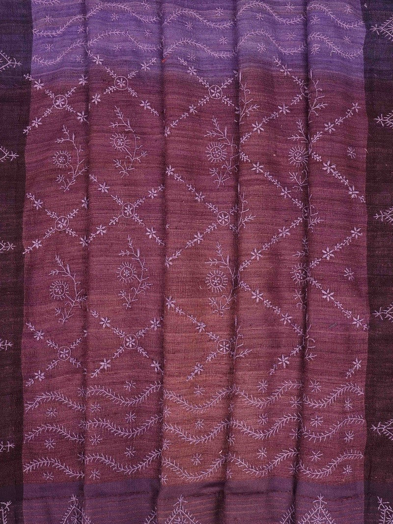 Ada Hand Embroidered Mauve Ghicha Silk Dule Tone Lucknowi Chikankari Saree With Blouse A583546