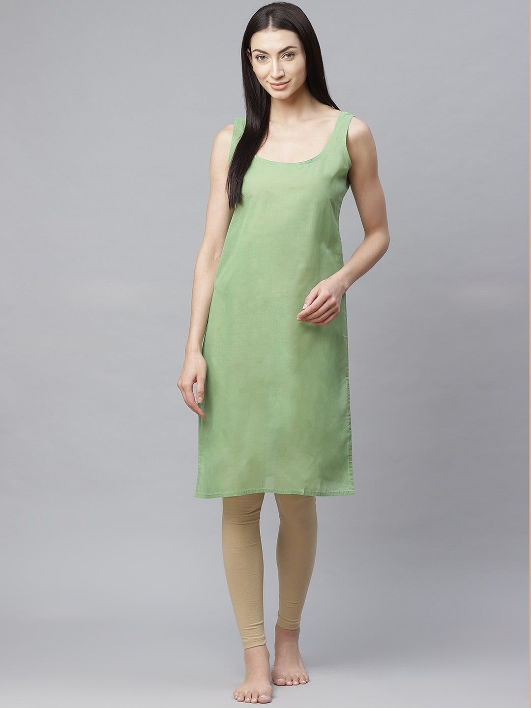 Ada Green and White Cotton Long Slips Combo of 2  A317436.