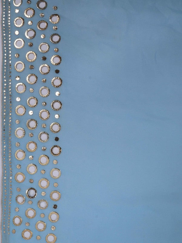 Ada Hand Embroidered Maya Blue Pure Georgette Lucknowi Chikankari Saree/Blouse with Muqaish Work A621526