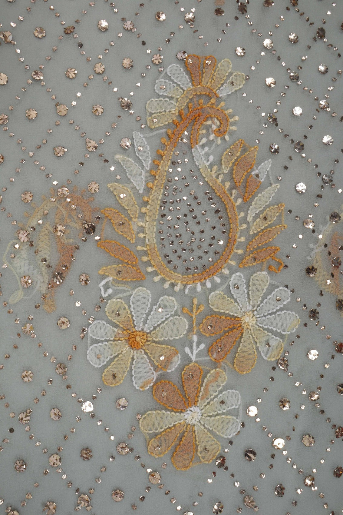 Ada Hand Embroidered Grey Georgette Lucknowi Chikankari Unstitched Suit Piece With Muqaish Work 01A211559