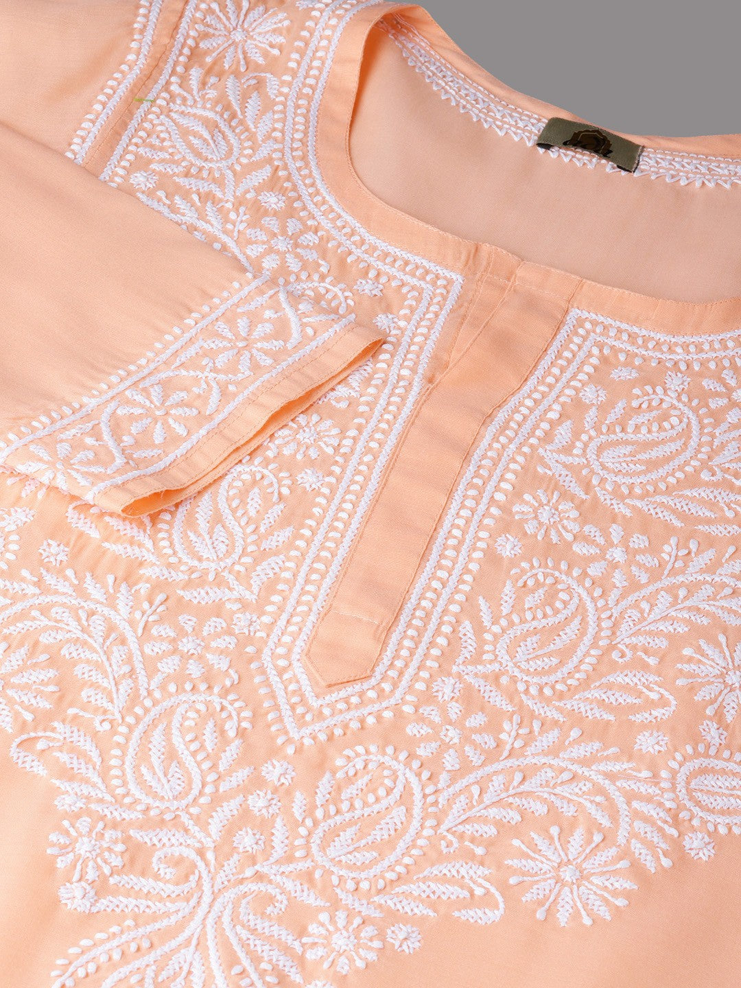 Ada Hand Embroidered Peach Cotton Lucknowi Chikankari Kurta Set A100127