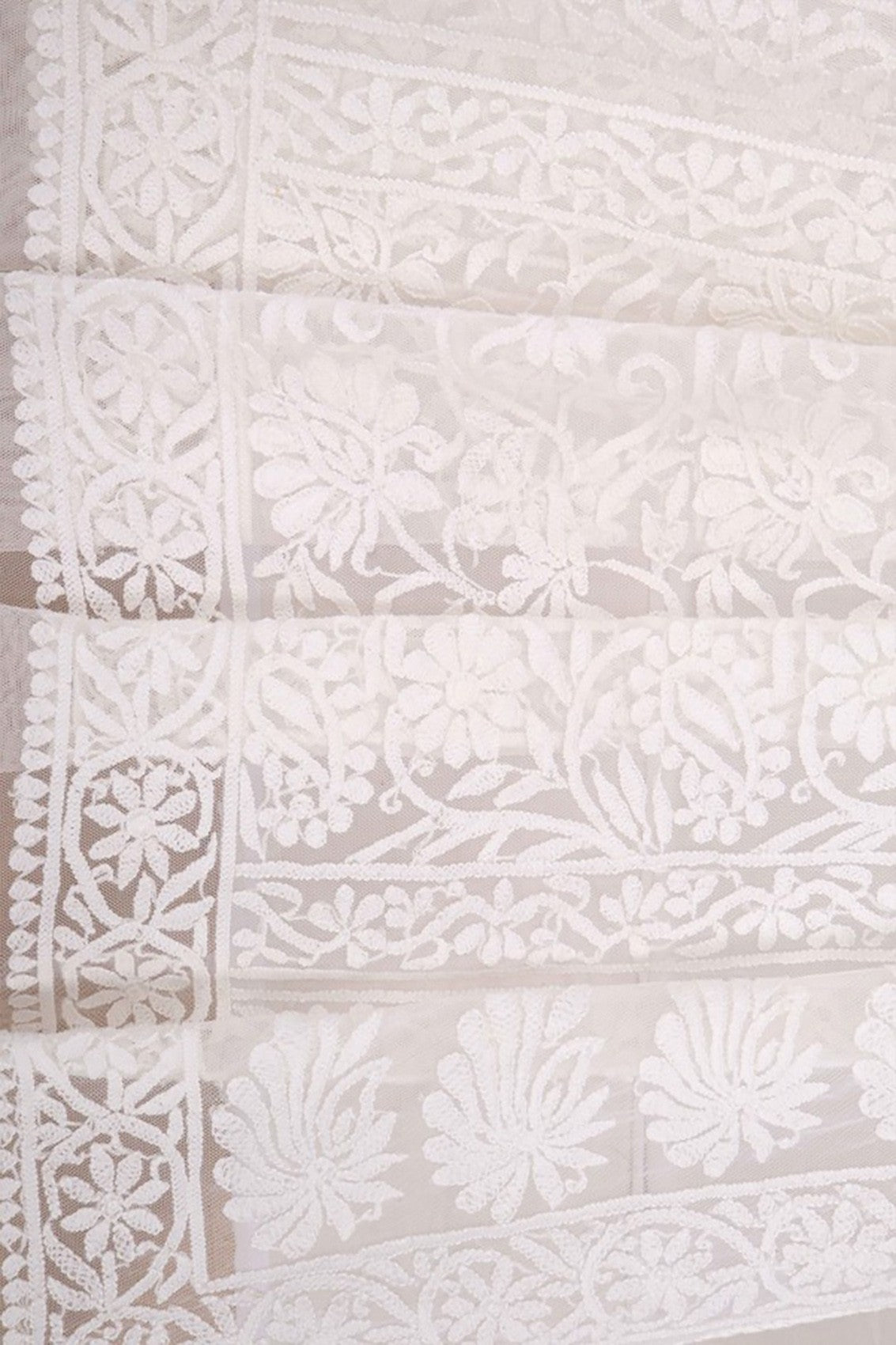 Ada Hand Embroidered White Net Lucknowi Chikankari Dupatta A478789