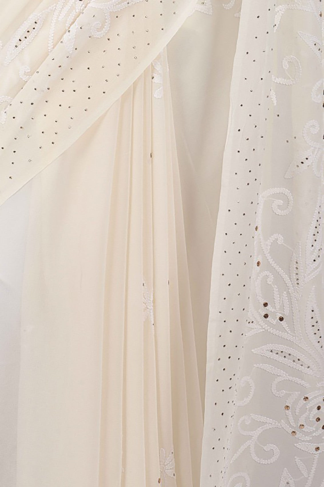 Ada Hand Embroidered Off White Pure Georgette Lucknowi Chikankari Saree/Blouse With Muqaish Work A623094