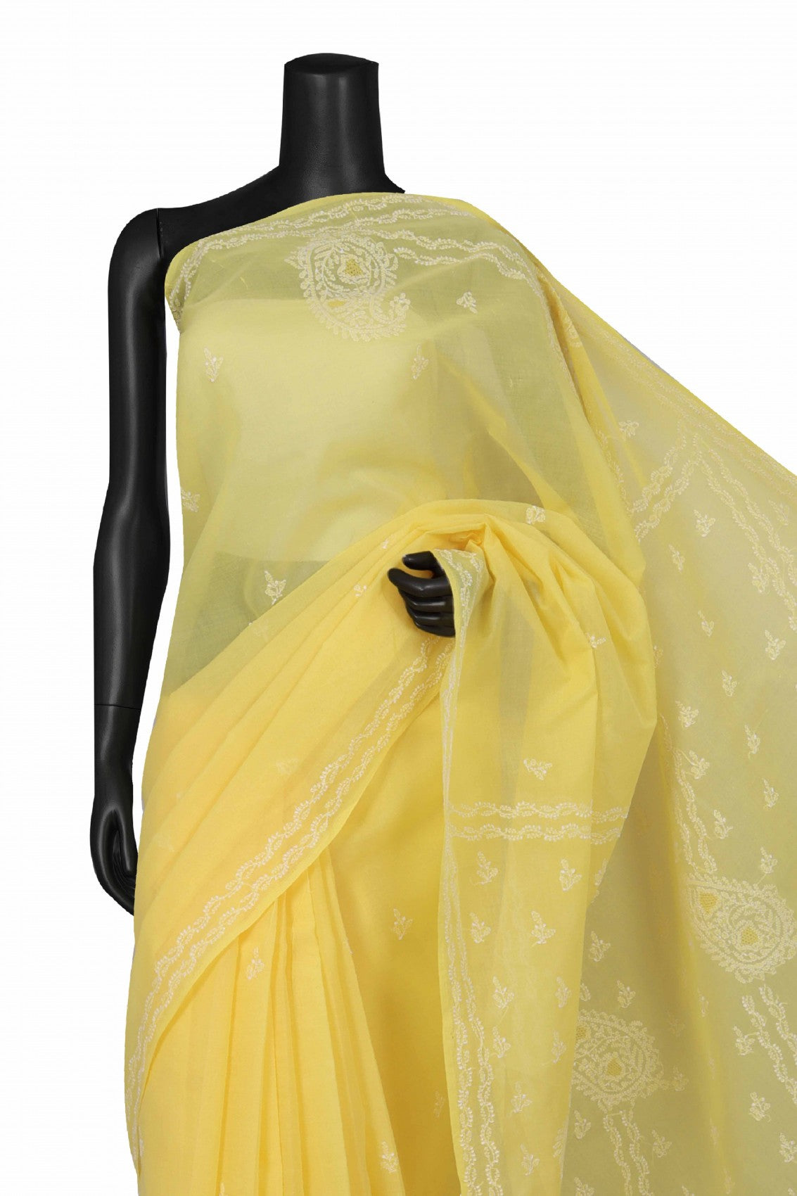 Ada Hand Embroidered Yellow Cotton Lucknow Chikankari Saree with Blouse A614074