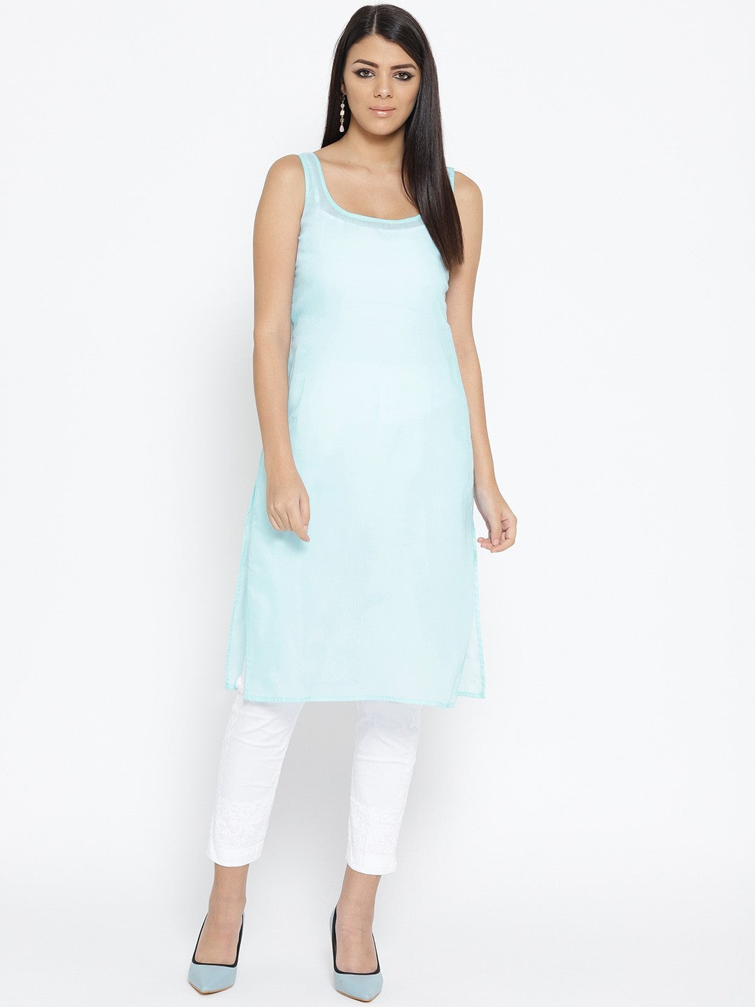 Ada Hand Embroidered Blue Faux Georgette Lucknowi Chikankari Kurta Set With Slip A100045