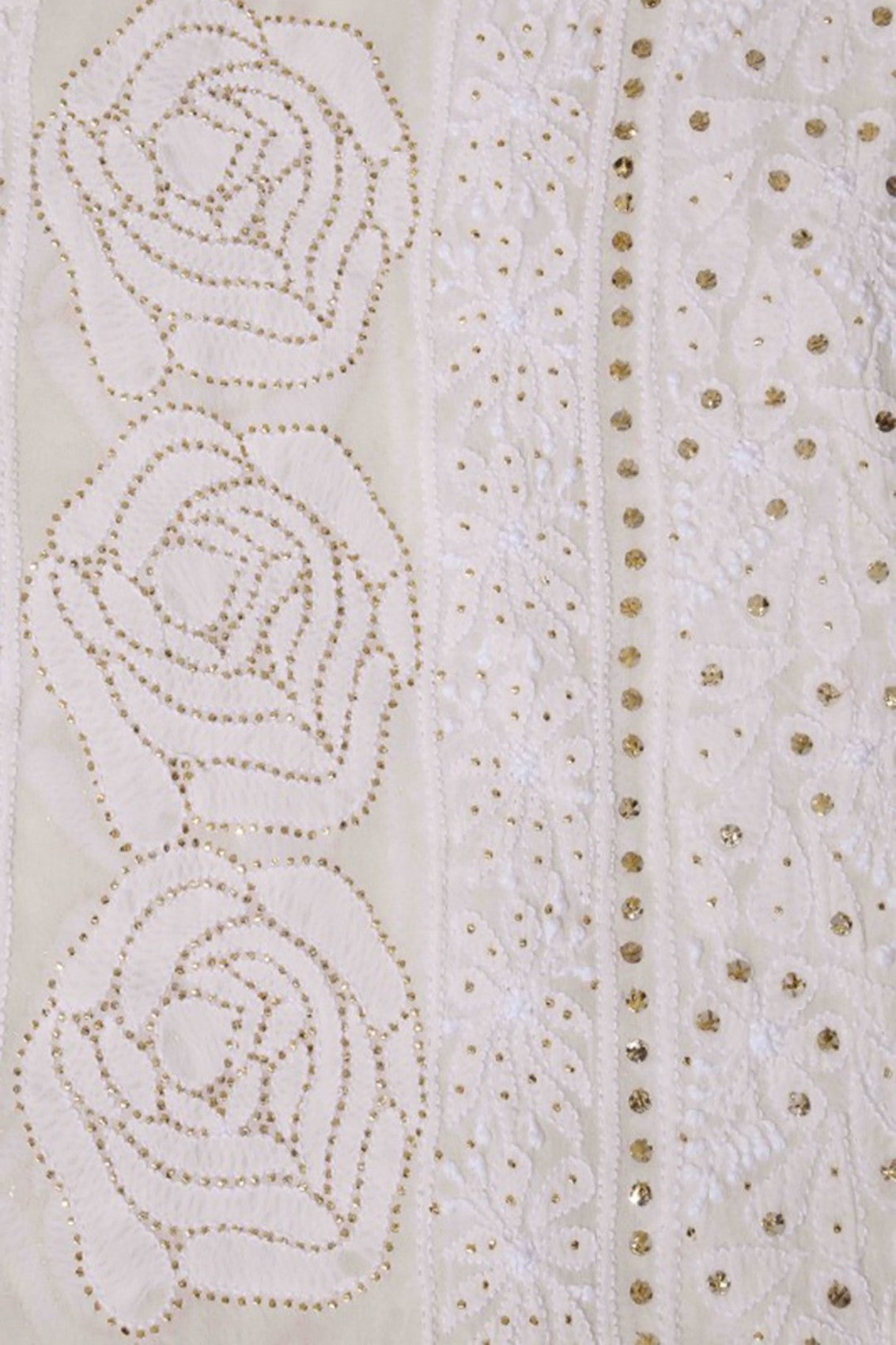 Ada Hand Embroidered White Pure Georgette Lucknowi Chikankari Dupatta With Muqaish Work 01A20542