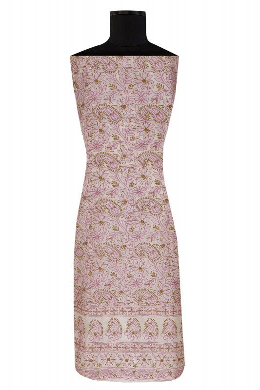 Ada Hand Embroidered Natural Cream Tusser Silk Lucknowi Chikan Unstitched Suit Piece- A609356