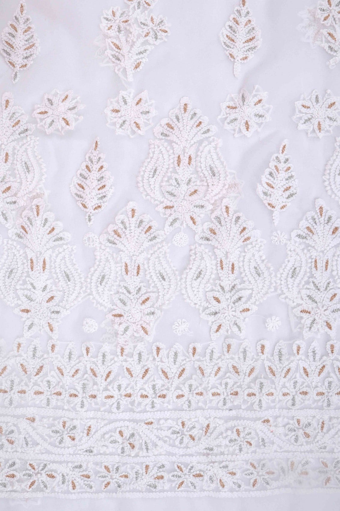 Ada Hand Embroidered White Georgette Lucknowi Chikankari Unstitched Suit Piece With Zari Work 01A69620