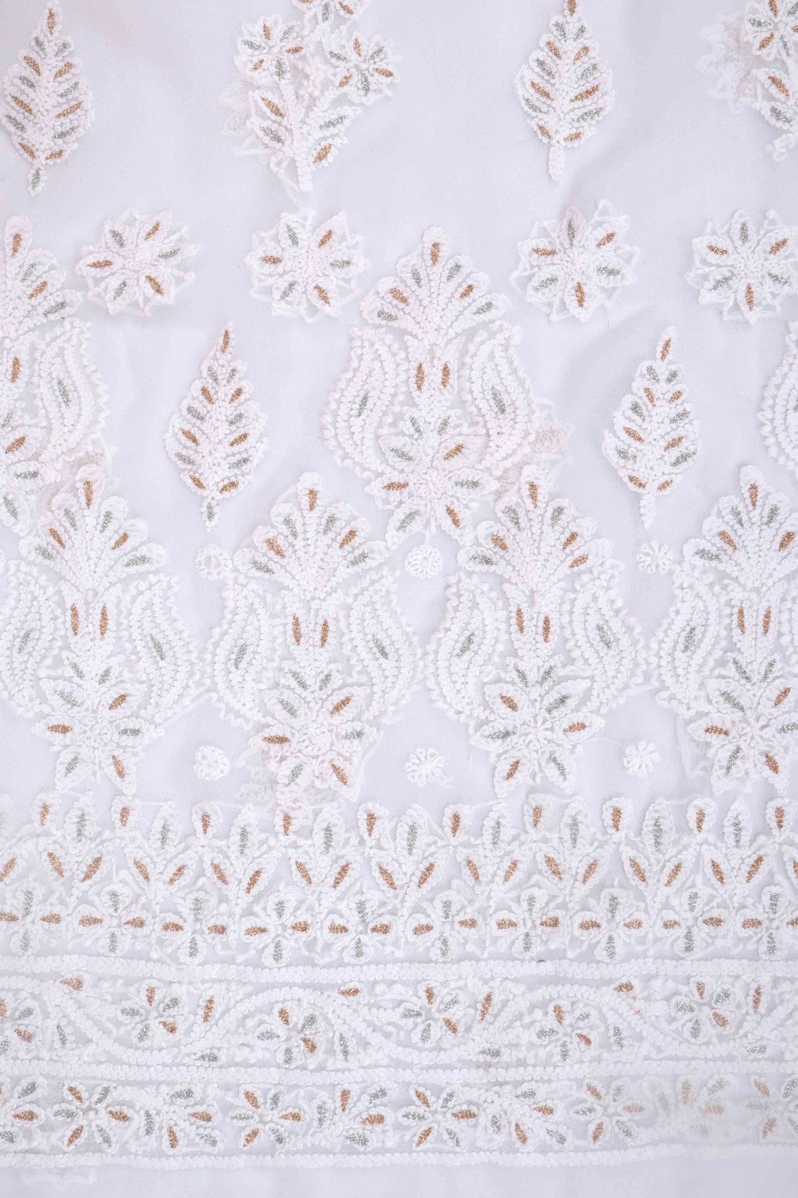 Ada Hand Embroidered White Georgette Lucknowi Chikankari Unstitched Suit Piece With Zari Work 01A69620