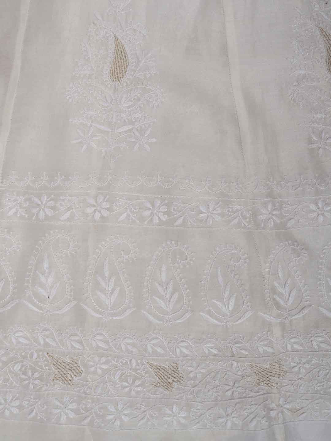 Ada Hand Embroidered Cream Chanderi Lucknowi Chikankari Semi-Stitched Anarkali Kurta Dupatta Set With Zari Work 01A205798