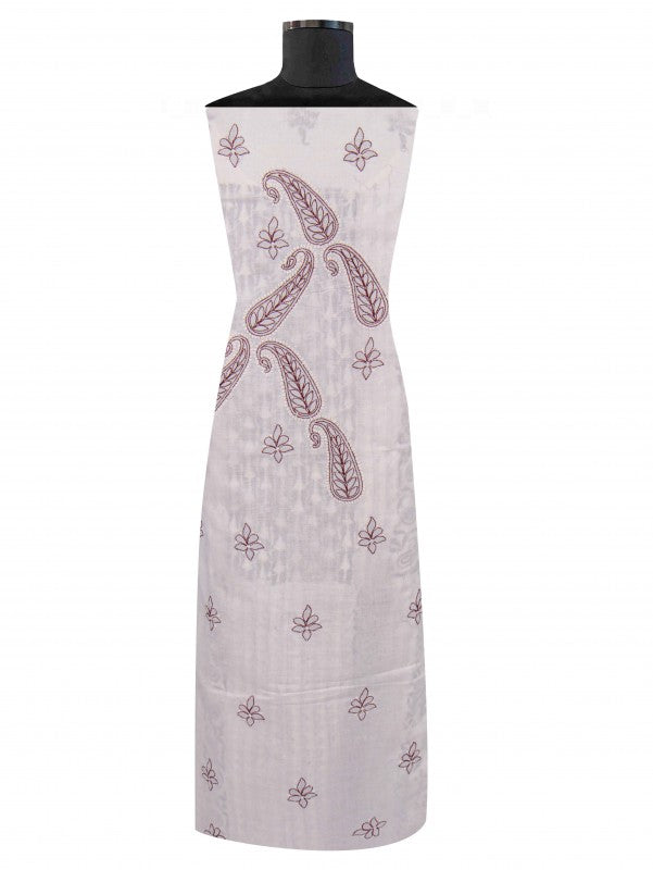 Ada Hand Embroidered White Cotton Lucknowi Chikankari Unstitched Suit Piece 01A215215