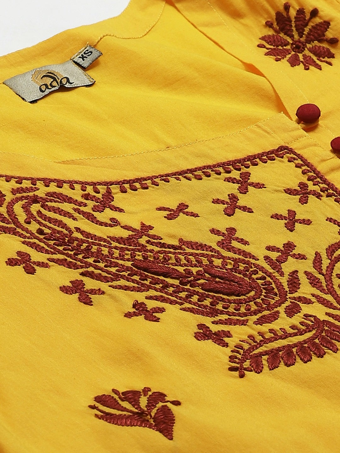 Ada Hand Embroidered Yellow Cotton Lucknowi Chikankari Straight Kurta With Trouser Set A100330