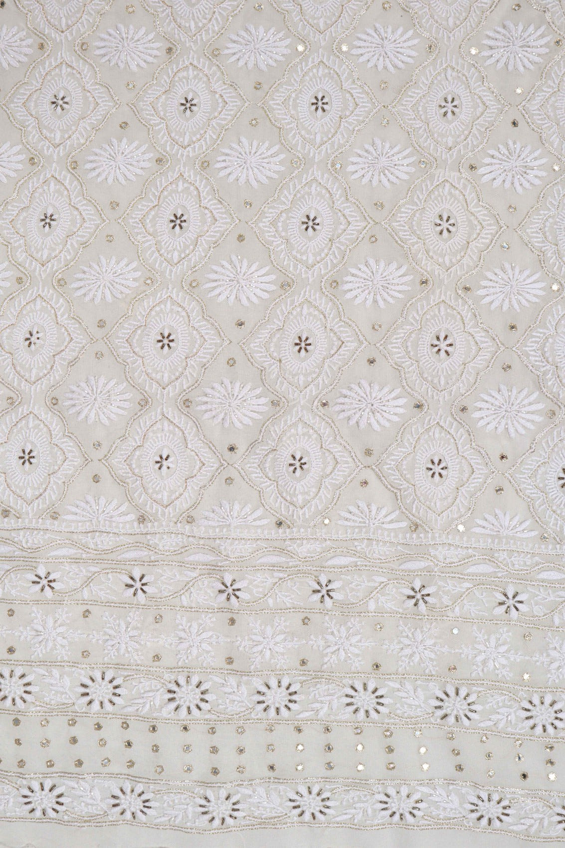 Ada Hand Embroidered White Pure Georgette Lucknowi Chikankari Unstitched Kurta Dupatta Set With Cutdana Work A392440