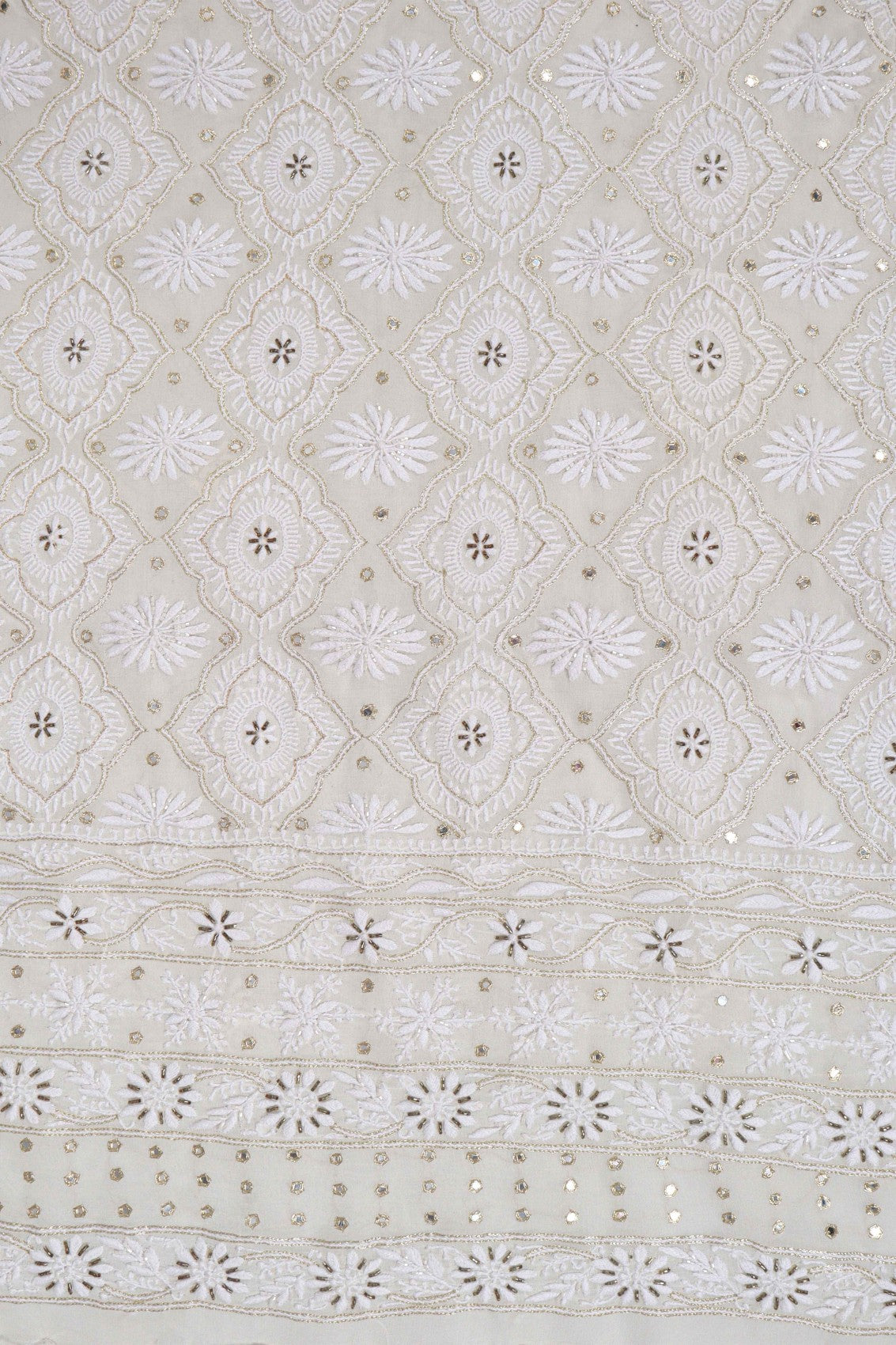 Ada Hand Embroidered White Pure Georgette Lucknowi Chikankari Unstitched Kurta Dupatta Set With Cutdana Work A392440