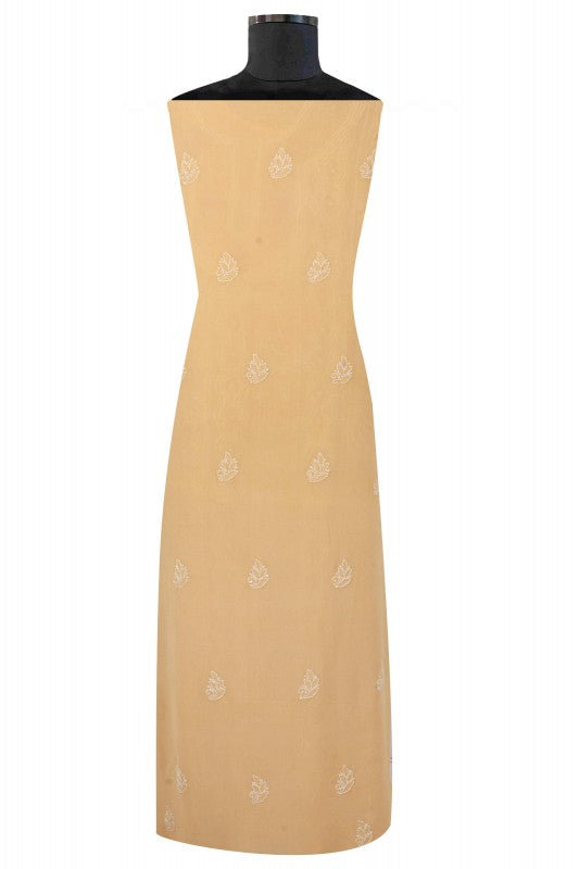 Ada Hand Embroidered Fawn Georgette Lucknowi Chikan Unstitched Kurta Piece With Pearl Work A511714