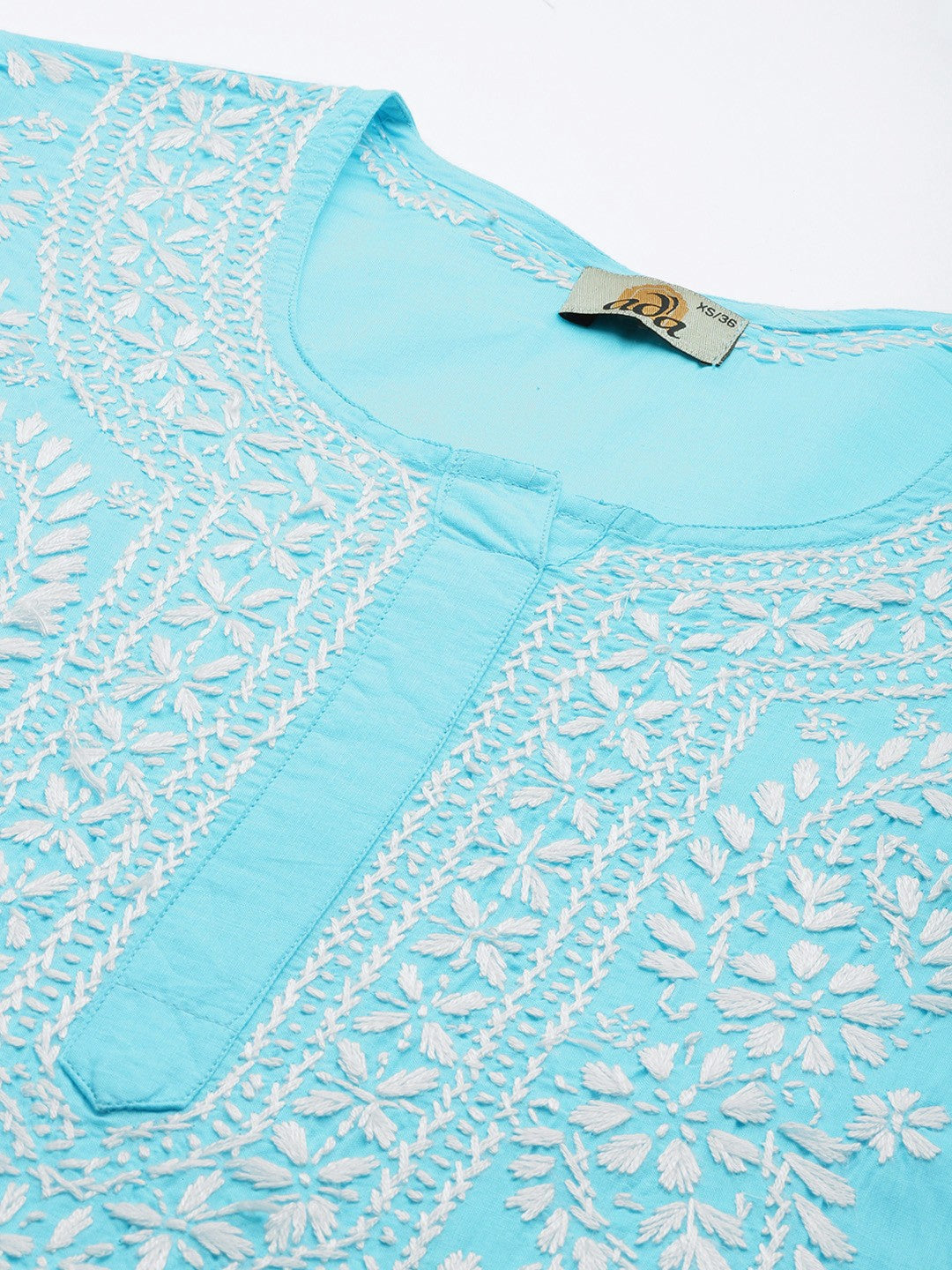 Ada Hand Embroidered Blue Cotton Lucknowi Chikankari Straight Kurta A411424