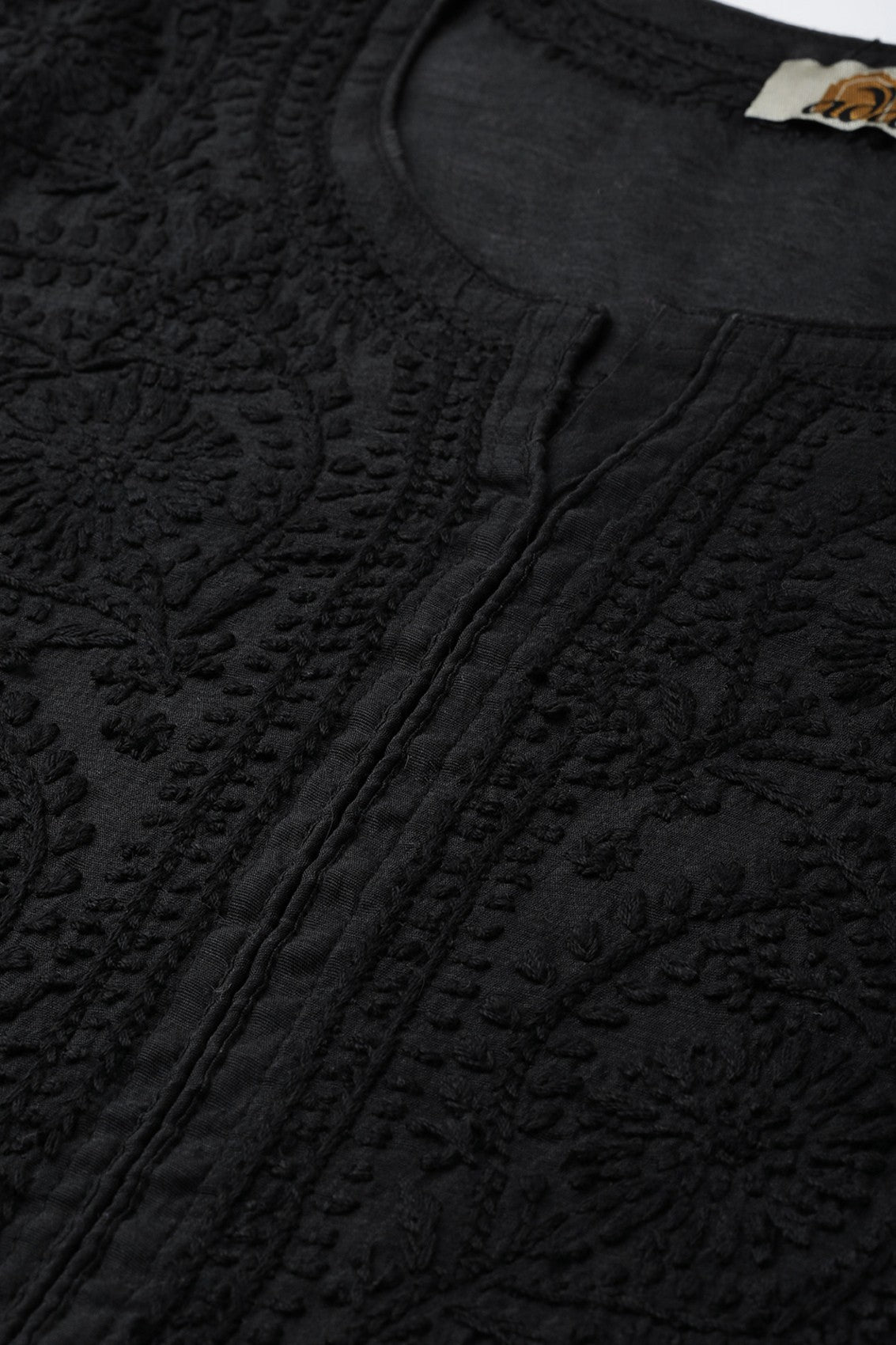 Ada Hand Embroidered Black Chanderi Lucknowi Chikankari Straight Kurta A100478