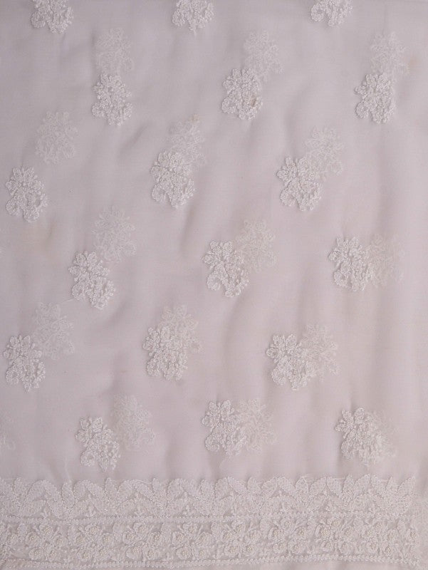 Ada Hand Embroidered White Georgette Lucknowi Chikankari Unstitched Suit Piece with Pearl Work 01A44644