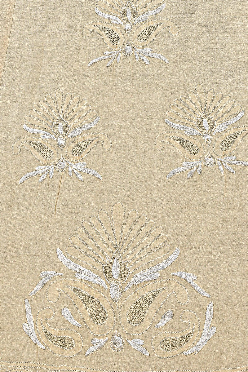 Ada Hand Embroidered Fawn Tusser Silk Lucknowi Chikankari Lehenga Skirt (only skirt) A625489