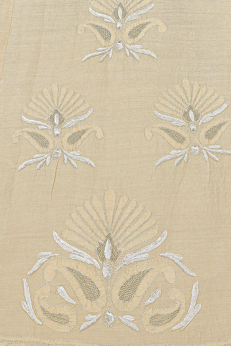 Ada Hand Embroidered Fawn Tusser Silk Lucknowi Chikankari Lehenga Skirt (only skirt) A625489