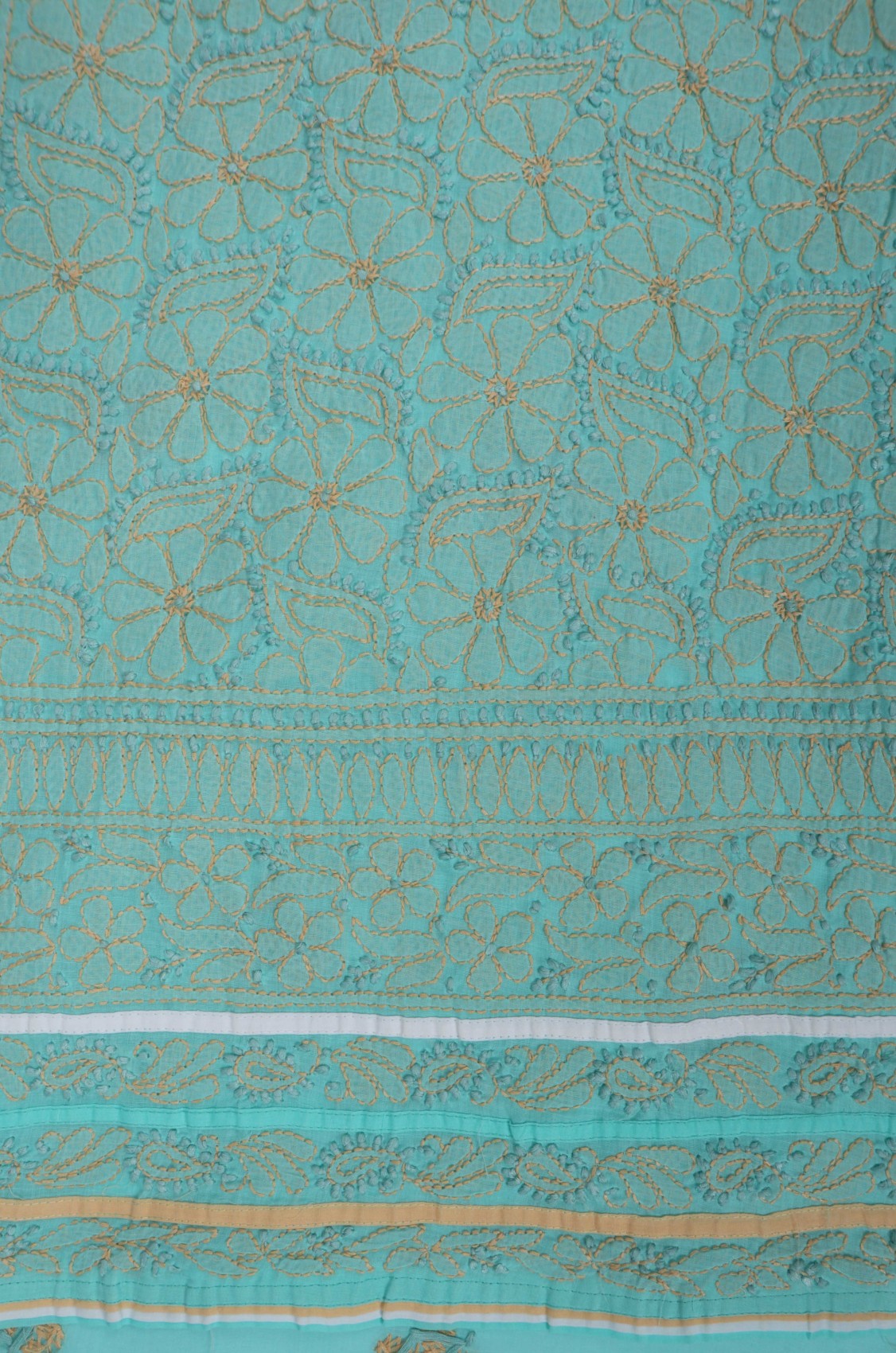 Ada Hand Embroidered Sea Green Cotton Lucknowi Chikankari Unstitched Suit Piece 01A193485