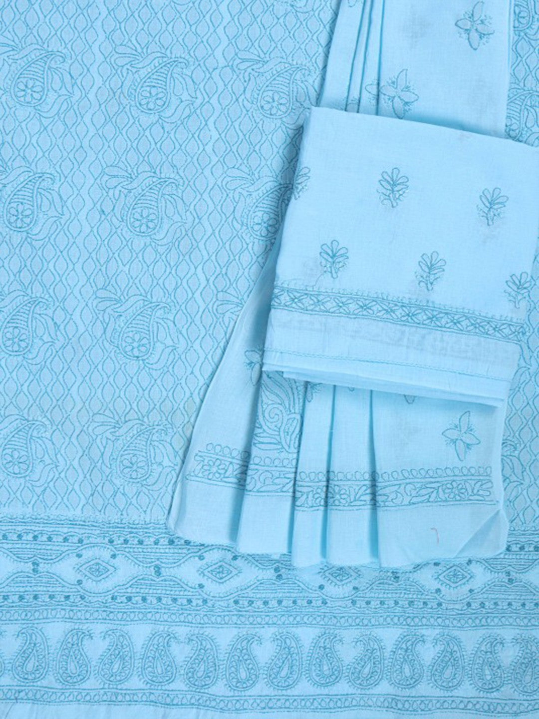Ada Hand Embroidered Sky Blue Cotton Lucknowi Chikankari Unstitched Suit Piece A292559
