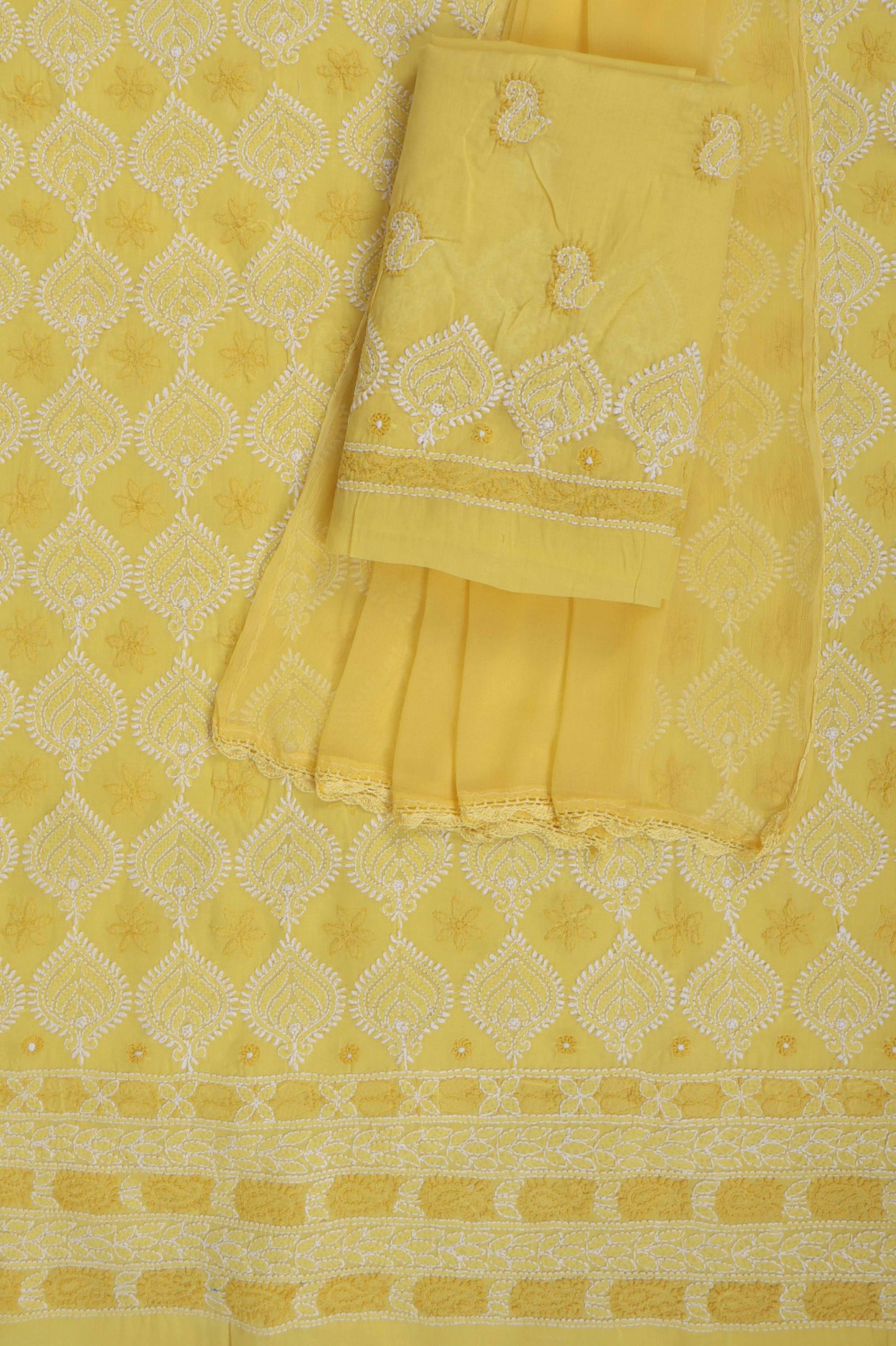Ada Hand Embroidered Yellow Cotton Lucknowi Chikankari Unstitched Suit Piece 01A176458