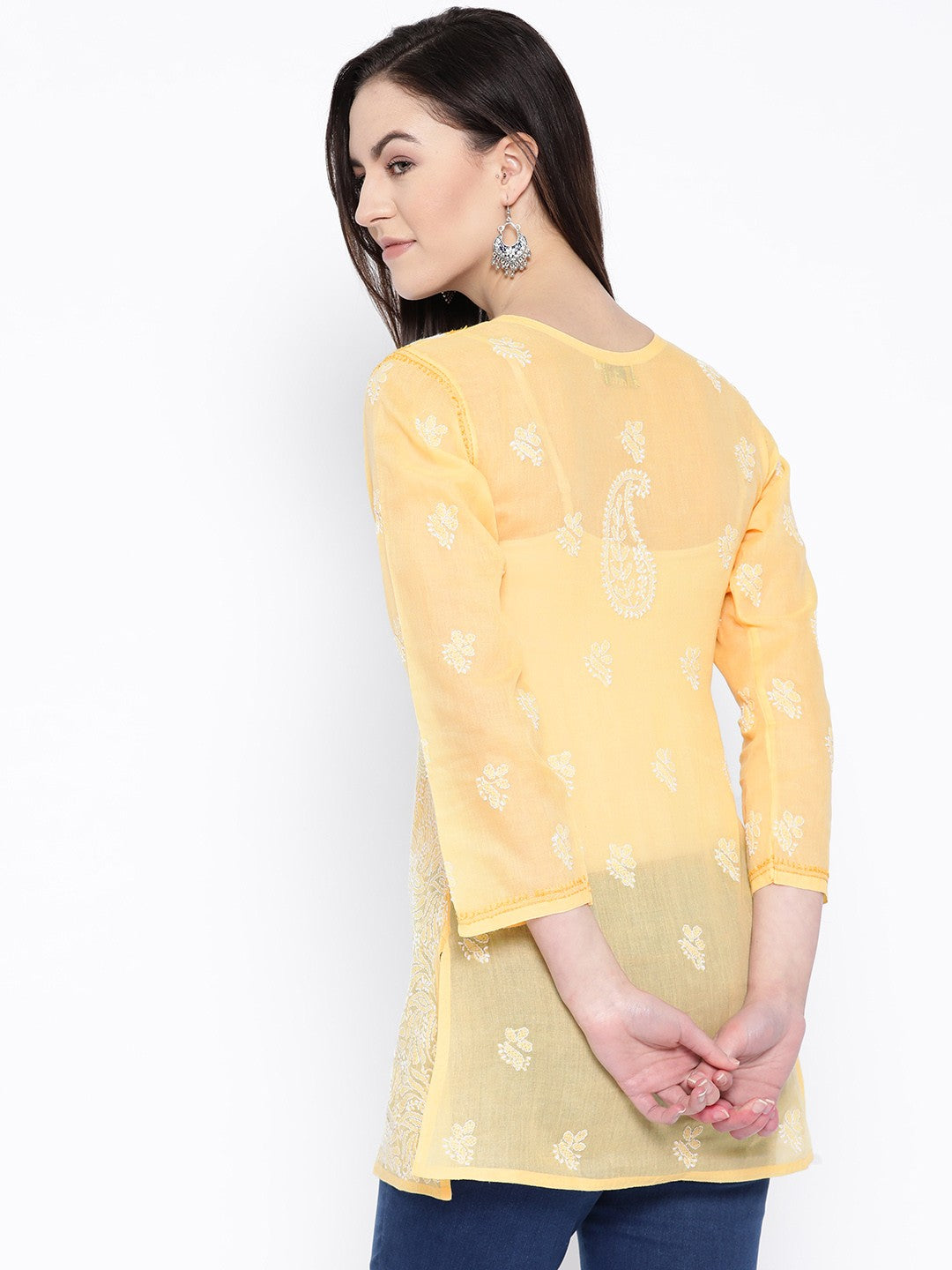 Ada Hand Embroidered Yellow Cotton Lucknow Chikan Top A100231