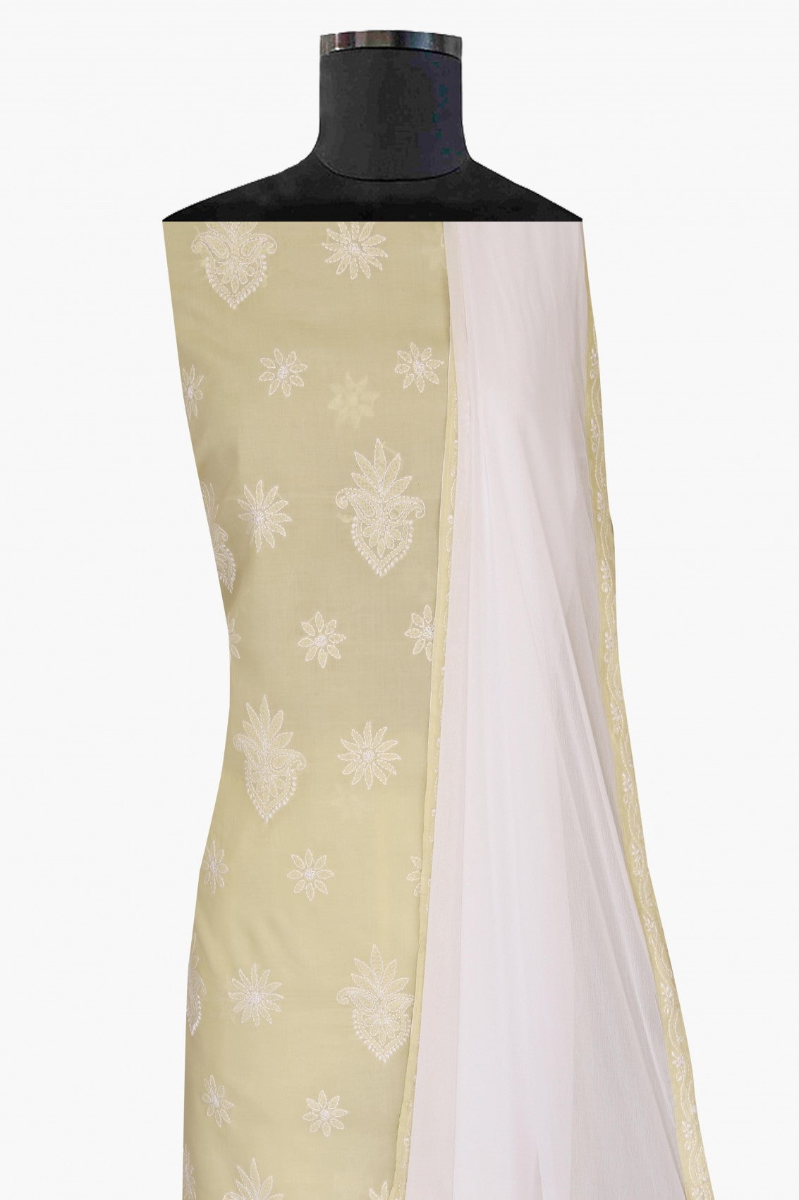 Ada Hand Embroidered Fawn Cotton Lucknowi Chikankari Unstitched Suit Piece A211205