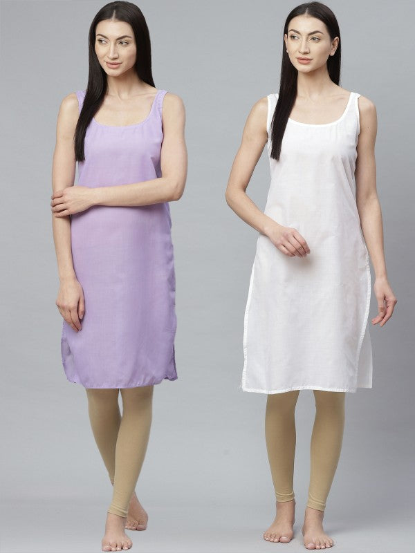 Ada Mauve and White Cotton Long Slips Combo of 2  A307557.