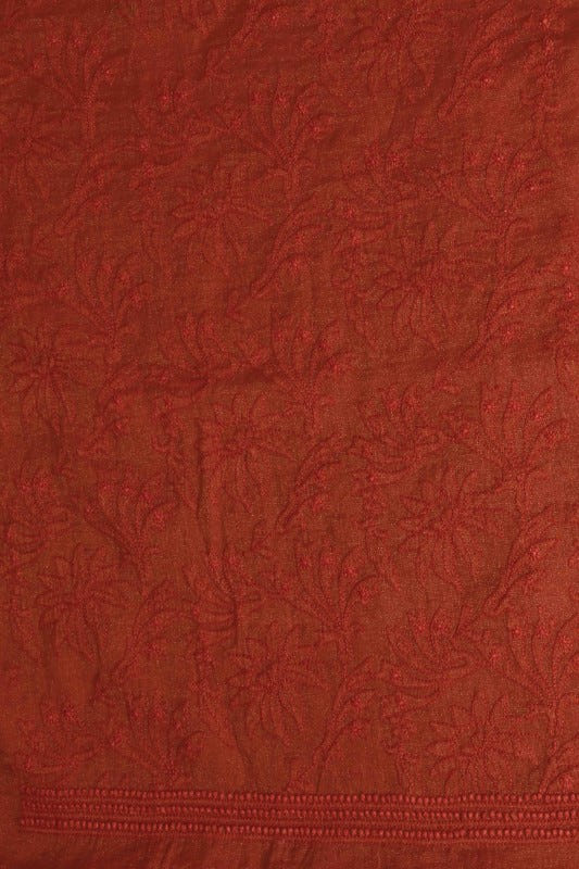 Ada Hand Embroidered Rust Tissue Lucknowi Chikan Unstitched Kurta Dupatta Set-A62147