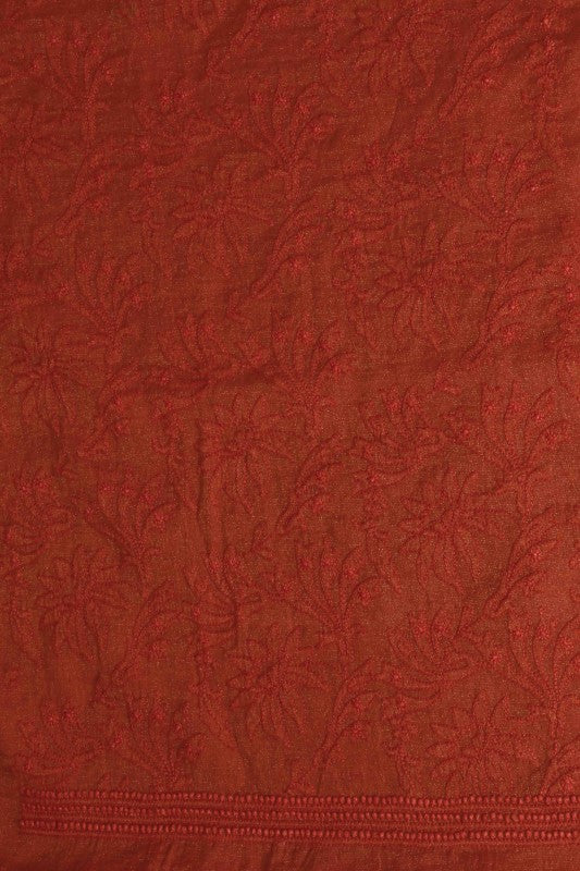 Ada Hand Embroidered Rust Tissue Lucknowi Chikan Unstitched Kurta Dupatta Set-A62147