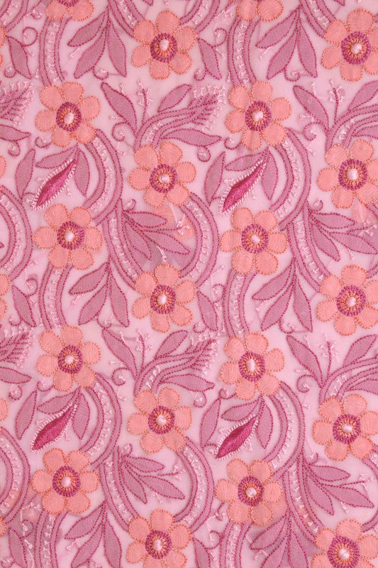Ada Hand Embroidered Flamingo Pink Georgette Lucknowi Chikan Unstitched Suit Piece A630414
