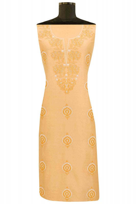 Ada Hand Embroidered Fawn Chanderi Lucknowi Chikankari Unstitched Suit Piece A442518